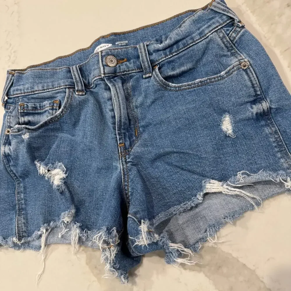 Old Navy Womens Denim Jean Shorts Size 2 Blue Boyfriend Short MidRise Distressed - Picture 2 of 5